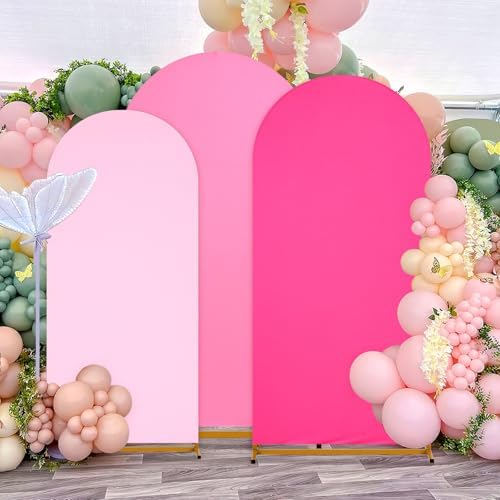 Wedding Arch Cover Pink Lavender Double-Sided Spandex Fitted Wedding Arch Stand Covers Set of 3 Round Top, alternate view 6