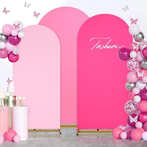 Wedding Arch Cover Pink Lavender Double-Sided Spandex Fitted Wedding Arch Stand Covers Set of 3 Round Top, alternate view 7