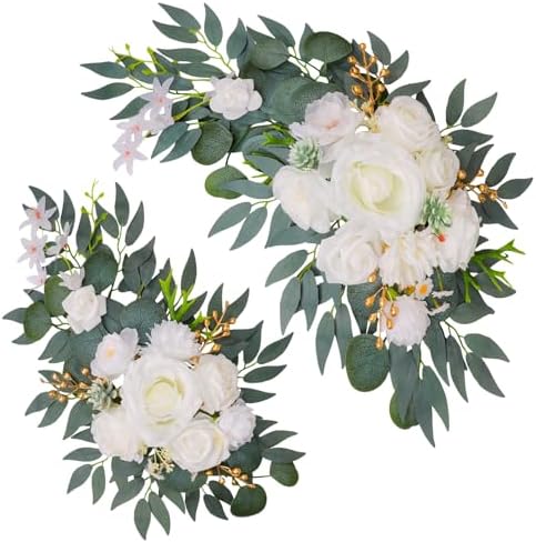 Wedding Arch Decorations 2 Pack, White Arch Flowers Swag Set