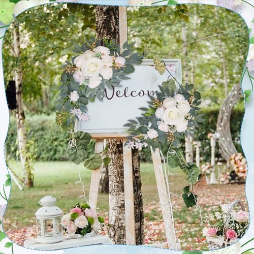 Wedding Arch Decorations 2 Pack, White Arch Flowers Swag Set, alternate view 3