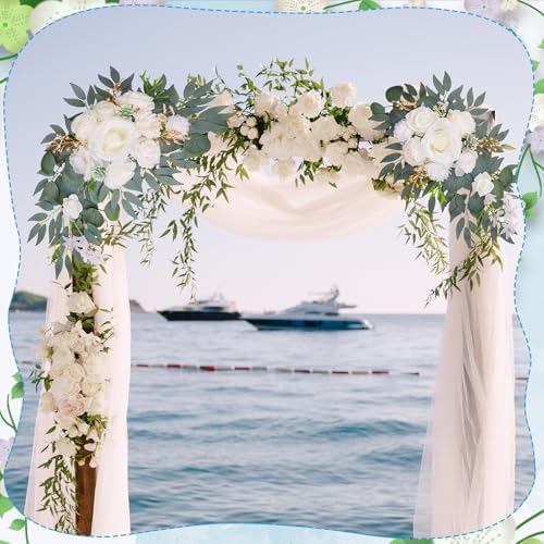 Wedding Arch Decorations 2 Pack, White Arch Flowers Swag Set, alternate view 4