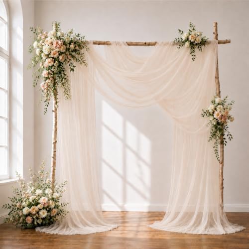 Wedding Arch Drape Sheer Tulle 1 Panel Ivory Backdrop for Ceremony Birthday in 31.5"W x 236"L (1 Panel) in Ivory
