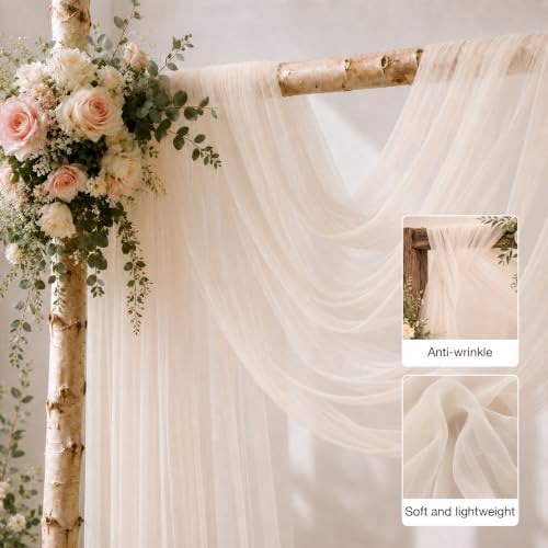 Wedding Arch Drape Sheer Tulle 1 Panel Ivory Backdrop for Ceremony Birthday in 31.5"W x 236"L (1 Panel) in Ivory, alternate