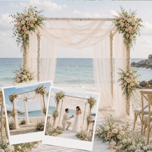 Wedding Arch Drape Sheer Tulle 1 Panel Ivory Backdrop for Ceremony Birthday in 31.5"W x 236"L (1 Panel) in Ivory, alternate