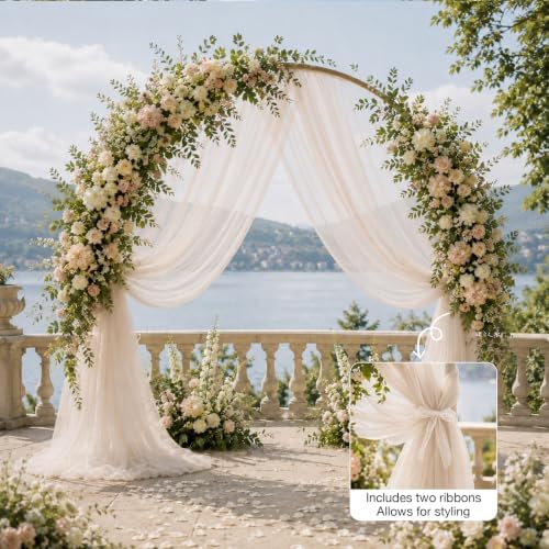 Wedding Arch Drape Sheer Tulle 1 Panel Ivory Backdrop for Ceremony Birthday in 31.5"W x 236"L (1 Panel) in Ivory, alternate
