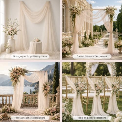Wedding Arch Drape Sheer Tulle 1 Panel Ivory Backdrop for Ceremony Birthday in 31.5"W x 236"L (1 Panel) in Ivory, alternate