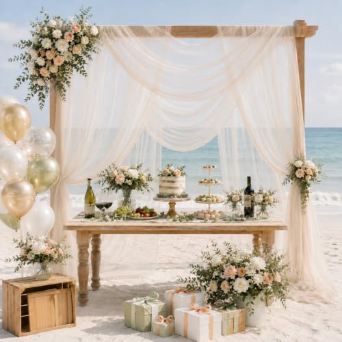 Wedding Arch Drape Sheer Tulle 1 Panel Ivory Backdrop for Ceremony Birthday in 31.5"W x 236"L (1 Panel) in Ivory, alternate