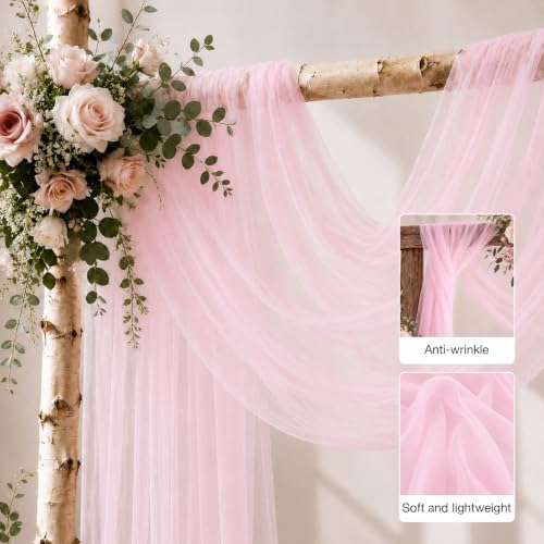 Wedding Arch Drape Sheer Tulle 1 Panel Pink Backdrop for Ceremony Birthday in 31.5"W x 236"L (1 Panel) in Pink, alternate