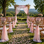 Wedding Arch Drape Sheer Tulle 1 Panel Pink Backdrop for Ceremony Birthday in 31.5"W x 236"L (1 Panel) in Pink, alternate