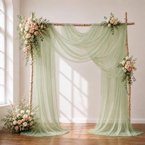 Wedding Arch Drape Sheer Tulle 1 Panel Sage Backdrop for Ceremony Birthday in 31.5"W x 236"L (1 Panel) in Sage