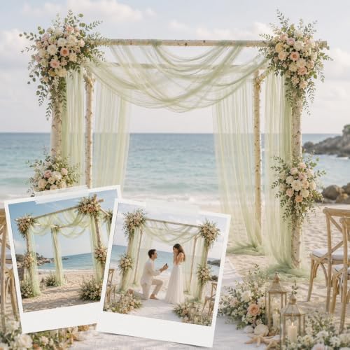 Wedding Arch Drape Sheer Tulle 1 Panel Sage Backdrop for Ceremony Birthday in 31.5"W x 236"L (1 Panel) in Sage, alternate