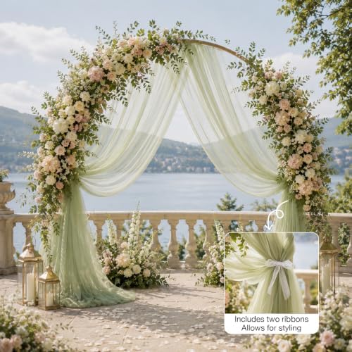 Wedding Arch Drape Sheer Tulle 1 Panel Sage Backdrop for Ceremony Birthday in 31.5"W x 236"L (1 Panel) in Sage, alternate
