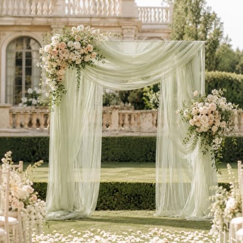 Wedding Arch Drape Sheer Tulle 1 Panel Sage Backdrop for Ceremony Birthday in 31.5"W x 236"L (1 Panel) in Sage, alternate