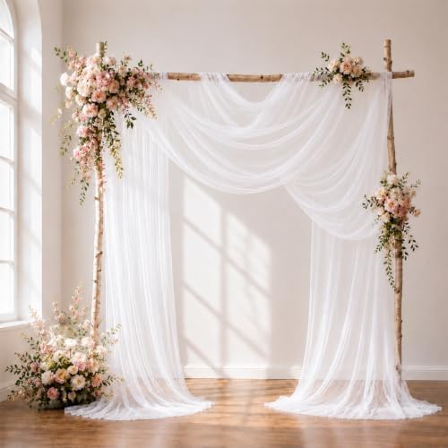 Wedding Arch Drape Sheer Tulle 1 Panel White Backdrop for Ceremony Birthday in 31.5"W x 236"L (1 Panel) in White