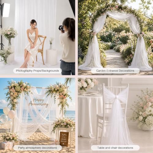 Wedding Arch Drape Sheer Tulle 1 Panel White Backdrop for Ceremony Birthday in 31.5"W x 236"L (1 Panel) in White, alternate