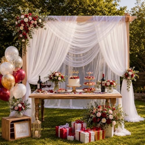 Wedding Arch Drape Sheer Tulle 1 Panel White Backdrop for Ceremony Birthday in 31.5"W x 236"L (1 Panel) in White, alternate