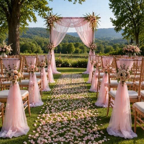 Wedding Arch Drape Sheer Tulle 2 Panel Pink Backdrop for Ceremony Birthday in 31.5"W x 236"L (2 Panel) in Pink, alternate