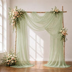 Wedding Arch Drape Sheer Tulle 2 Panel Sage Backdrop for Ceremony Birthday in 31.5"W x 236"L (2 Panel) in Sage