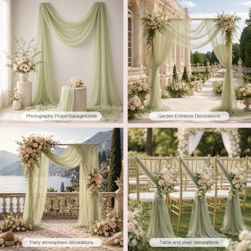 Wedding Arch Drape Sheer Tulle 2 Panel Sage Backdrop for Ceremony Birthday in 31.5"W x 236"L (2 Panel) in Sage, alternate