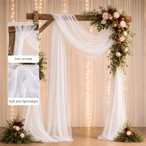 Wedding Arch Drape Sheer Tulle 2 Panel White Backdrop for Ceremony Birthday in 31.5"W x 236"L (2 Panel) in White, alternate