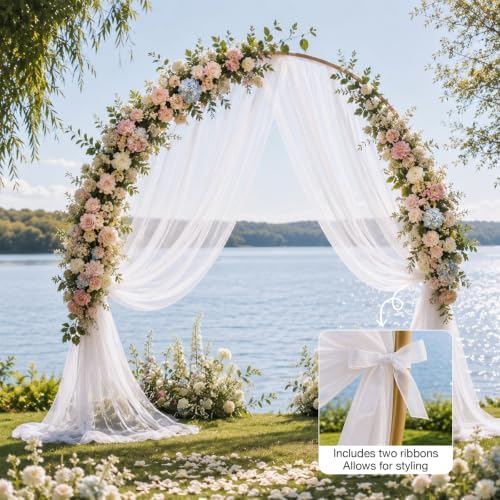 Wedding Arch Drape Sheer Tulle 2 Panel White Backdrop for Ceremony Birthday in 31.5"W x 236"L (2 Panel) in White, alternate