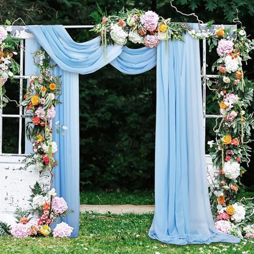 Wedding Arch Drapes Fabric 4 Panels 20Ft Length x 28" Width Baby Blue Arch Draping Chiffon Fabric Sheer Curtains, alternate