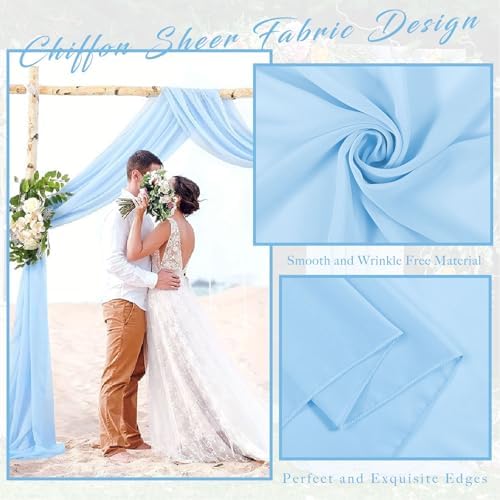 Wedding Arch Drapes Fabric 4 Panels 20Ft Length x 28" Width Baby Blue Arch Draping Chiffon Fabric Sheer Curtains, alternate