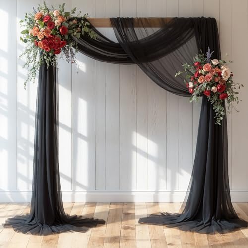 Wedding Arch Draping Fabric, 1 Panel 18FT Black Sheer Backdrop Curtain Chiffon Fabric Drapery Voile Scarf