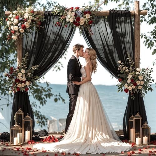 Wedding Arch Draping Fabric, 1 Panel 18FT Black Sheer Backdrop Curtain Chiffon Fabric Drapery Voile Scarf, alternate view 4