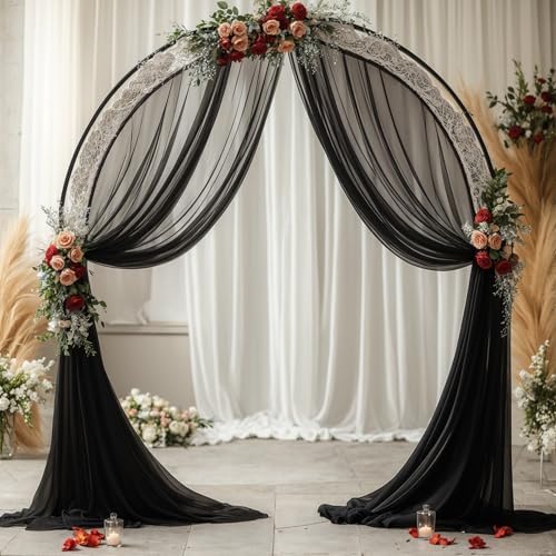 Wedding Arch Draping Fabric, 1 Panel 18FT Black Sheer Backdrop Curtain Chiffon Fabric Drapery Voile Scarf, alternate view 5