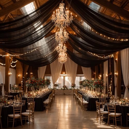 Wedding Arch Draping Fabric, 1 Panel 18FT Black Sheer Backdrop Curtain Chiffon Fabric Drapery Voile Scarf, alternate view 7