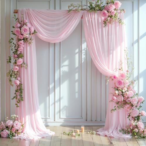 Wedding Arch Draping Fabric 1 Panel 18Ft Blush Chiffon Fabric Drapes Arbor Drapery for Wedding Ceremony