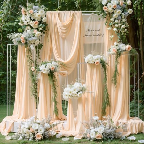 Wedding Arch Draping Fabric, 1 Panel 18FT Champagne Sheer Backdrop Curtain Chiffon Fabric Drapery Voile Scarf, alternate view