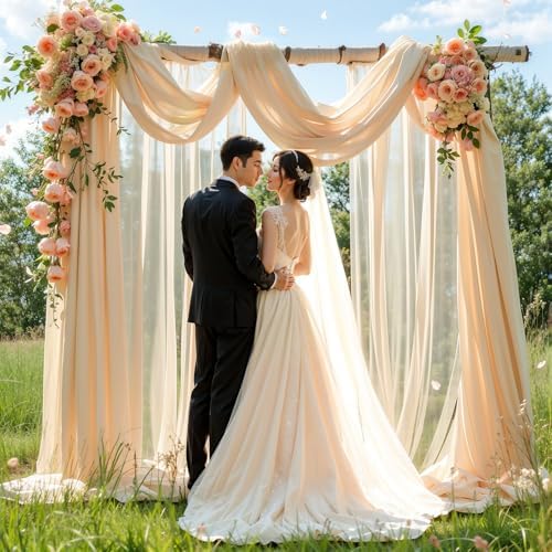 Wedding Arch Draping Fabric, 1 Panel 18FT Champagne Sheer Backdrop Curtain Chiffon Fabric Drapery Voile Scarf, alternate view