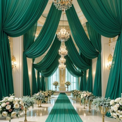 Wedding Arch Draping Fabric, 1 Panel 18FT Emerald Green Sheer Backdrop Curtain Chiffon Fabric Drapery Voile, alternate view 6