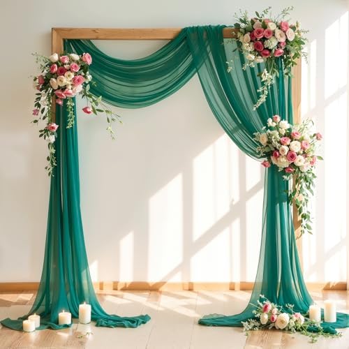 Wedding Arch Draping Fabric, 1 Panel 18FT Emerald Green Sheer Backdrop Curtain Chiffon Fabric Drapery Voile, alternate view 7