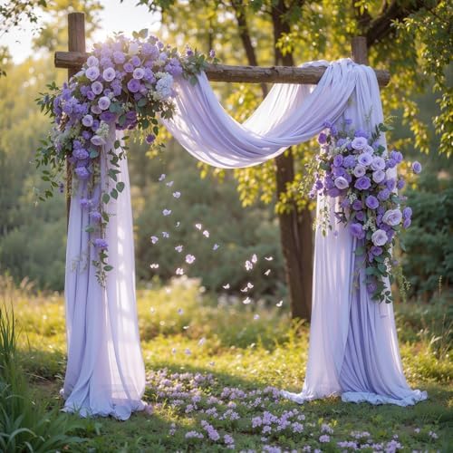 Wedding Arch Draping Fabric, 1 Panel 18FT Purple Sheer Backdrop Curtain Chiffon Fabric Drapery Voile Scarf, alternate view 3