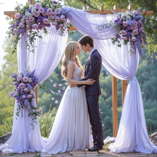 Wedding Arch Draping Fabric, 1 Panel 18FT Purple Sheer Backdrop Curtain Chiffon Fabric Drapery Voile Scarf, alternate view 4