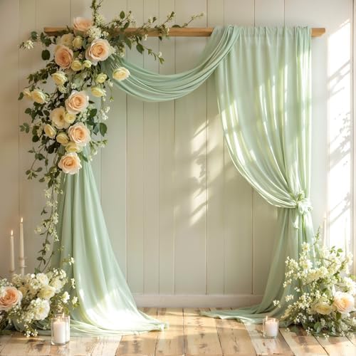 Wedding Arch Draping Fabric, 1 Panel 18FT Sage Green Sheer Backdrop Curtain Chiffon Fabric Drapery Voile Scarf