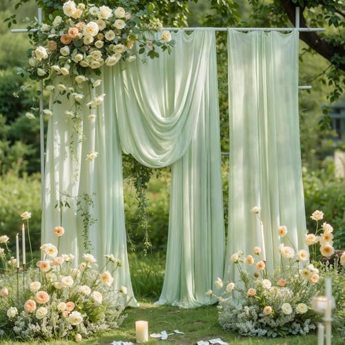 Wedding Arch Draping Fabric, 1 Panel 18FT Sage Green Sheer Backdrop Curtain Chiffon Fabric Drapery Voile Scarf, alternate