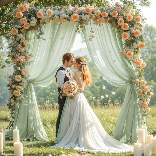 Wedding Arch Draping Fabric, 1 Panel 18FT Sage Green Sheer Backdrop Curtain Chiffon Fabric Drapery Voile Scarf, alternate