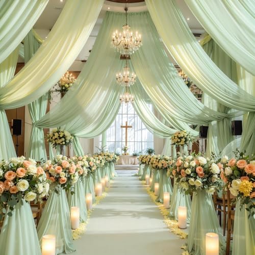 Wedding Arch Draping Fabric, 1 Panel 18FT Sage Green Sheer Backdrop Curtain Chiffon Fabric Drapery Voile Scarf, alternate