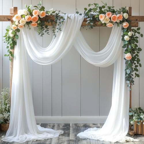 Wedding Arch Draping Fabric, 1 Panel 18FT White Sheer Backdrop Curtain Chiffon Fabric Drapery Voile Scarf
