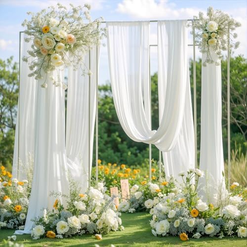 Wedding Arch Draping Fabric, 1 Panel 18FT White Sheer Backdrop Curtain Chiffon Fabric Drapery Voile Scarf, alternate view 3