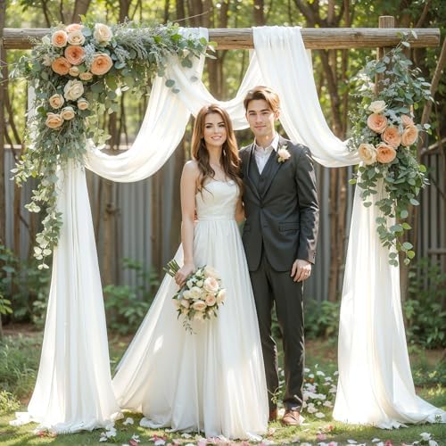 Wedding Arch Draping Fabric, 1 Panel 18FT White Sheer Backdrop Curtain Chiffon Fabric Drapery Voile Scarf, alternate view 4
