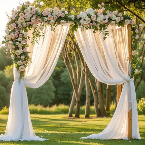 Wedding Arch Draping Fabric, 1 Panel 18FT White Sheer Backdrop Curtain Chiffon Fabric Drapery Voile Scarf, alternate view 6