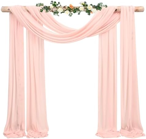 Wedding Arch Draping Fabric, 1 Panel 28" x 20ft Blush Pink Drapes for Ceremony, Chiffon Fabric Arbor Drapery