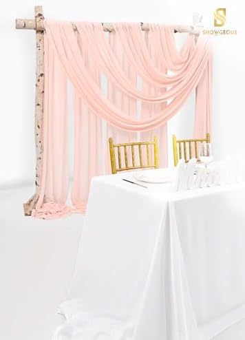 Wedding Arch Draping Fabric, 1 Panel 28" x 20ft Blush Pink Drapes for Ceremony, Chiffon Fabric Arbor Drapery, alternate view