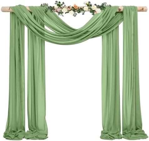 Wedding Arch Draping Fabric,1 Panel 28" x20ft Sage Green Wedding Arch Drapes for Ceremony Chiffon Fabric Drapes