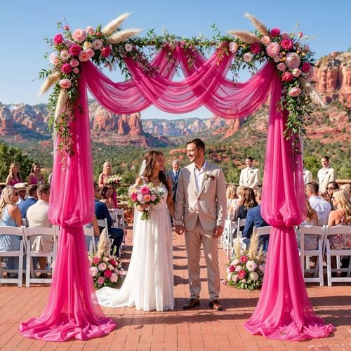 Wedding Arch Draping Fabric, 1 Panel 30" x 20Ft Hot Pink Sheer Curtain Drapes Extra Wide & Long Backdrop, alternate view 4